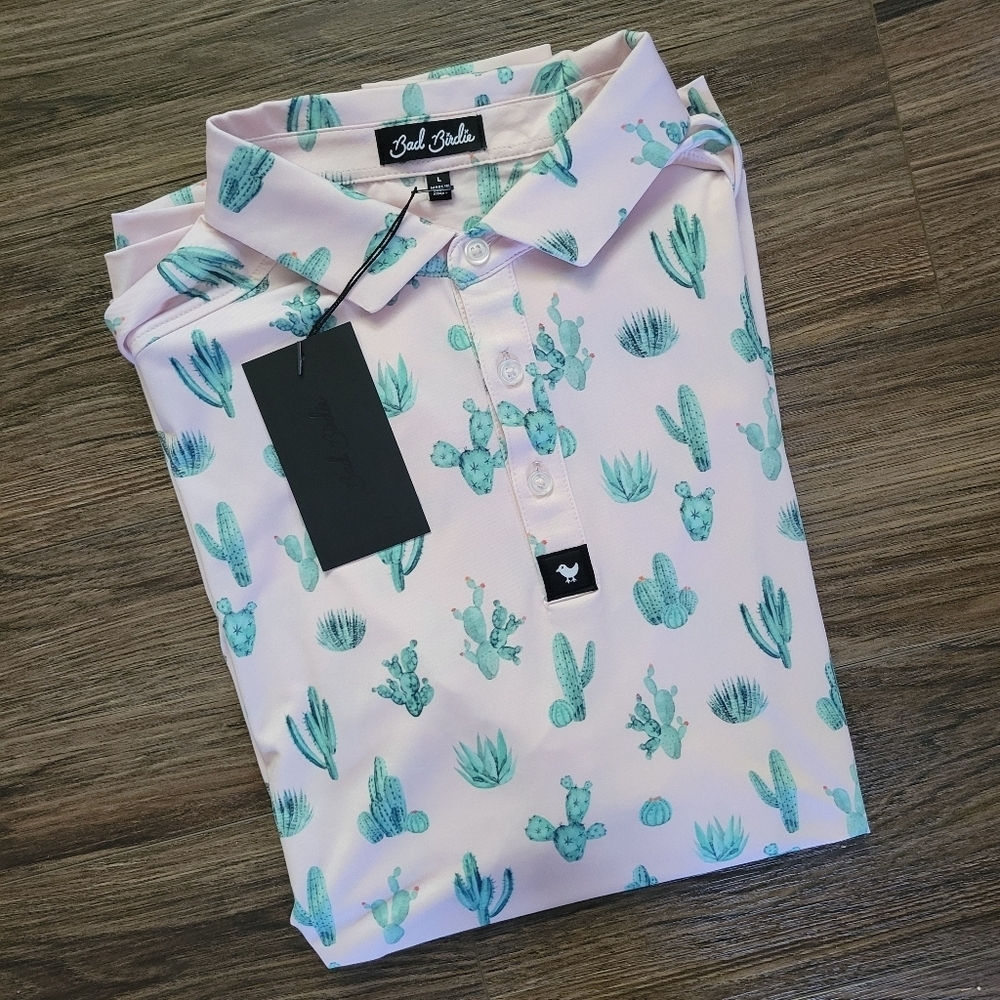 NEW Bad Birdie Core Polo Golf Shirt Mens Size Large/XL Thorn In Your Side Cactus